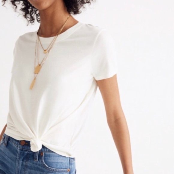 Madewell Tie Front Short Sleeve Cotton Top - Picture 2 of 9